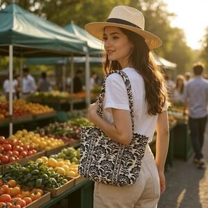 Vera Bradley Curvy Tote in Retired Pattern Fanfare W/Outside Pocket & 2 Inside